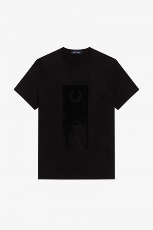 Fred Perry Block Print Men T Shirts Black | 7602VSPTI