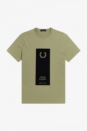 Fred Perry Block Print Men T Shirts Olive Green | 4531NMTZG