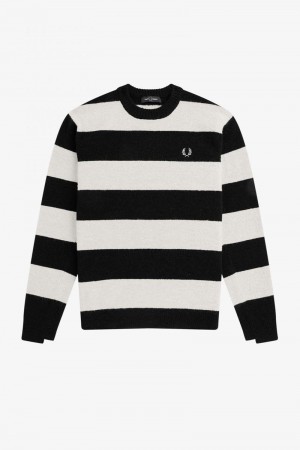 Fred Perry Bold Stripe Alpaca Blend Jumper Men Knitwear White Black | 3574THFUQ