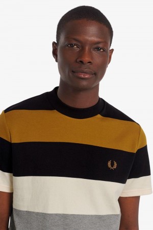 Fred Perry Bold Stripe Men T Shirts Camel | 0914HMOQN