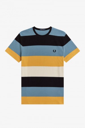 Fred Perry Bold Stripe Men T Shirts Grey Blue | 7025XZROK