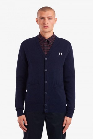 Fred Perry Classic Cardigan Men Knitwear Navy | 1067APUOX