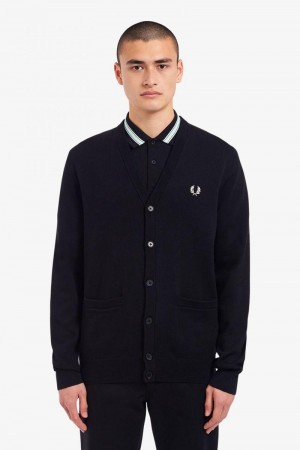 Fred Perry Classic Cardigan Men Knitwear Black | 5792MWHCG