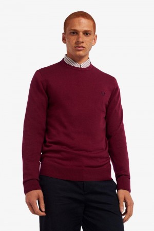 Fred Perry Classic Crew Neck Jumper Men Knitwear Red | 3524RGCNL