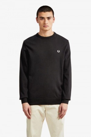 Fred Perry Classic Crew Neck Jumper Men Knitwear Black | 3728PFQXL