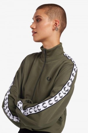 Fred Perry Cropped Taped Track Women Jackets Green | 6954SWPQO