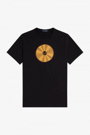 Fred Perry Disc Graphic Men T Shirts Black | 1376NPWED