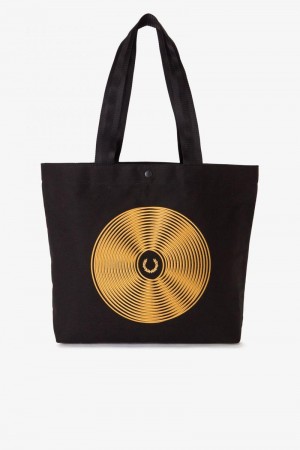 Fred Perry Disc Graphic Tote Women Bags Black | 3712TZXWG