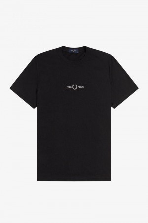 Fred Perry Embroidered Men T Shirts Black | 4051DSVCA