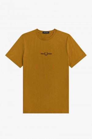 Fred Perry Embroidered Men T Shirts Camel | 4385HTWVM