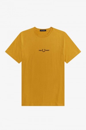 Fred Perry Embroidered Men T Shirts Gold | 7693GIQMT