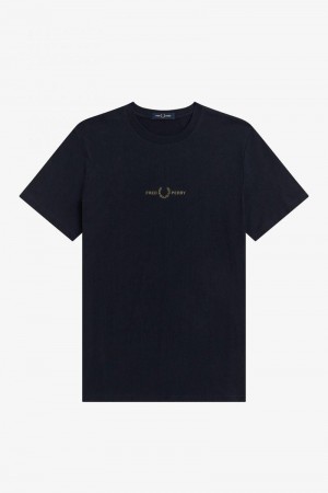 Fred Perry Embroidered Men T Shirts Navy | 6037BYUGE