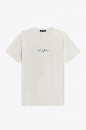 Fred Perry Embroidered Men T Shirts White | 3846VORGZ