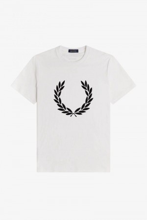 Fred Perry Flock Laurel Wreath Men T Shirts White | 9741NOFKC