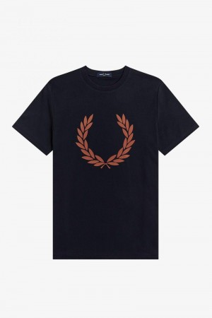 Fred Perry Flock Laurel Wreath Men T Shirts Navy | 0479SHUBW