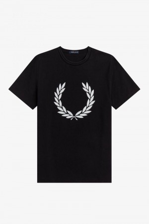 Fred Perry Flock Laurel Wreath Men T Shirts Black | 2435YFQGU