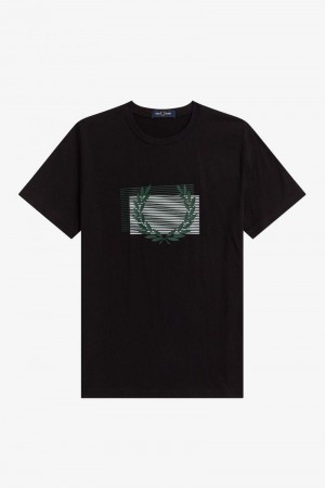 Fred Perry Glitch Graphic Men T Shirts Black | 6075IYQTE