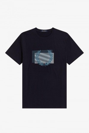 Fred Perry Glitch Graphic Men T Shirts Navy | 6509TVCMU