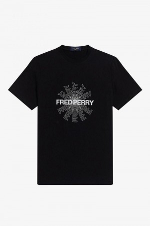 Fred Perry Graphic Men T Shirts Black | 9405SNIEV