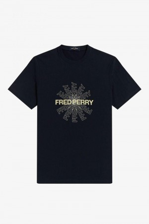 Fred Perry Graphic Men T Shirts Navy | 7690HWQAK