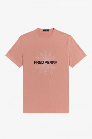 Fred Perry Graphic Men T Shirts Pink Coral | 3765FSNHC