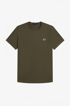 Fred Perry Graphic Print Men T Shirts Green | 6208RMCXV