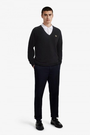 Fred Perry K7315 Men Knitwear Black | 0397ATUIF