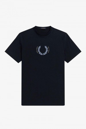 Fred Perry Laurel Wreath Men T Shirts Navy | 5632VYSAH