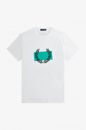 Fred Perry Laurel Wreath Print Men T Shirts White | 9867VMIKB