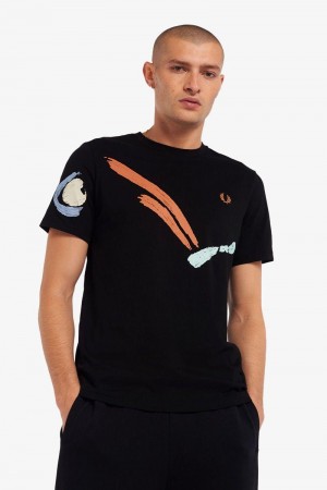 Fred Perry M3839 Men T Shirts Black | 4158CFRIB