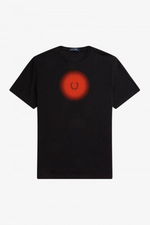 Fred Perry Ombre Graphic Men T Shirts Black | 9207WXOHL