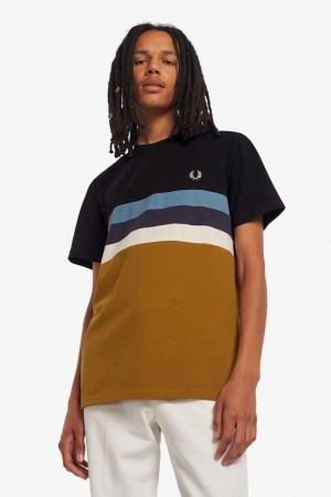 Fred Perry Panelled Stripe Men T Shirts Camel | 5209YWZXN