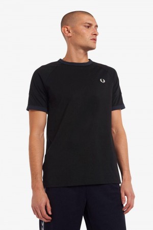 Fred Perry Panelled Taped Men T Shirts Black | 4769RKBZO