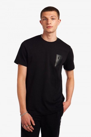 Fred Perry Printed Chest Patch Men T Shirts Black | 6319SHLNK