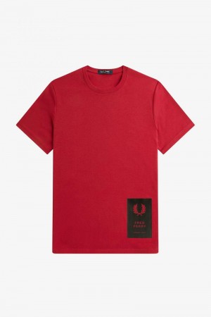 Fred Perry Printed Hem Patch Men T Shirts Red | 9623MSYBH