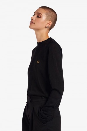 Fred Perry Rib Detail Jumper Women Knitwear Black | 1376VWFED