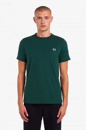 Fred Perry Ringer Men T Shirts Dark Green | 1073NSKZE