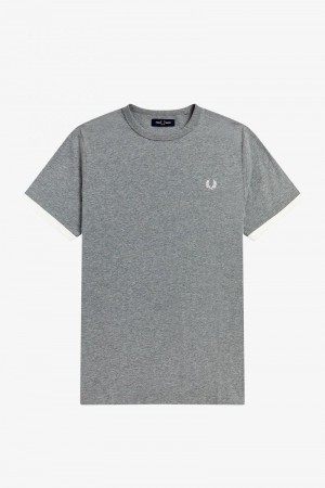 Fred Perry Ringer Men T Shirts Grey | 0759BVMNG