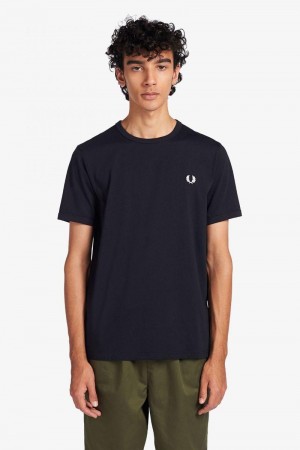 Fred Perry Ringer Men T Shirts Navy | 5140ASUTB