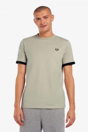 Fred Perry Ringer Men T Shirts White | 2754CAOJK