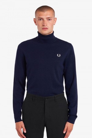 Fred Perry Roll Neck Jumper Men Knitwear Navy | 7029IBDXN