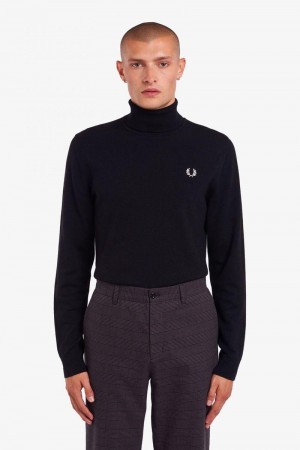 Fred Perry Roll Neck Jumper Men Knitwear Black | 6179BACOM