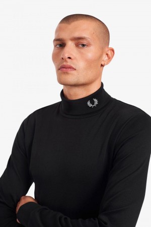 Fred Perry Roll Neck Top Men T Shirts Black | 5284LHXTZ