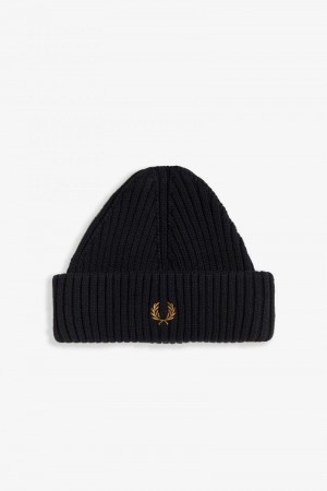 Fred Perry Short Ribbed Men Beanie Black | 5034NXZKA