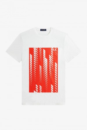 Fred Perry Sound Wave Graphic Men T Shirts White | 5096ROBIU