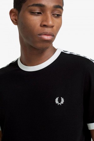 Fred Perry Taped Ringer Men T Shirts Black | 0175DSYMT