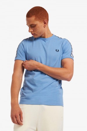 Fred Perry Taped Ringer Men T Shirts Blue | 8650DPNYB