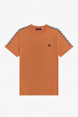 Fred Perry Taped Ringer Men T Shirts Bronze | 4613AHPDT