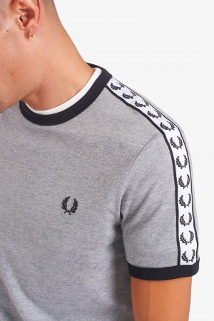 Fred Perry Taped Ringer Men T Shirts Grey | 7586FLCTU