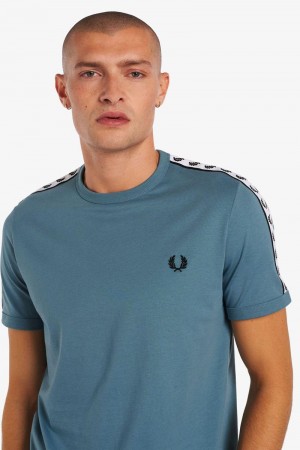 Fred Perry Taped Ringer Men T Shirts Grey Blue | 7493PTZSI